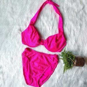 VTG 90s Y2K VICTORIA SECRET Bikini Swim Suit Swimsuit Hot Pink High Cut XS 34D